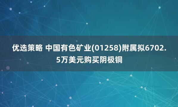 优选策略 中国有色矿业(01258)附属拟6702.5万美元购买阴极铜